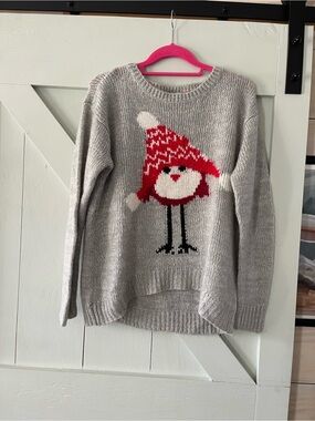 Jolt Gray Knit Sweater with Red & White Bird Motif